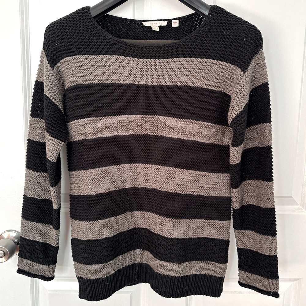 Esprit Knit Black and Brown Sweater with Stripes Size M